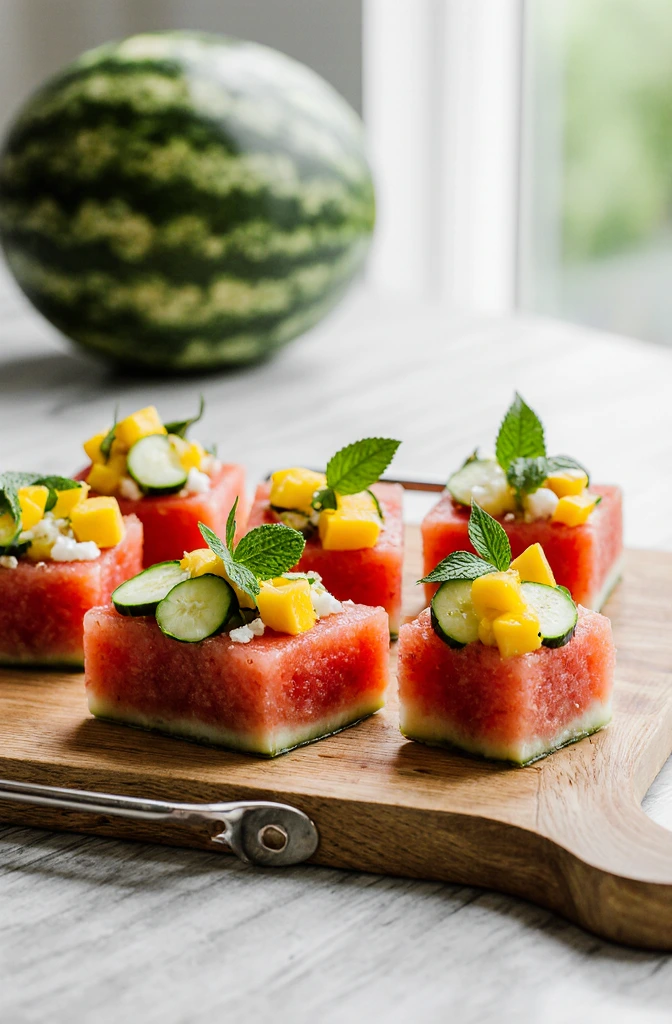 Refreshing Watermelon Bites with Cucumber, Mango & Feta