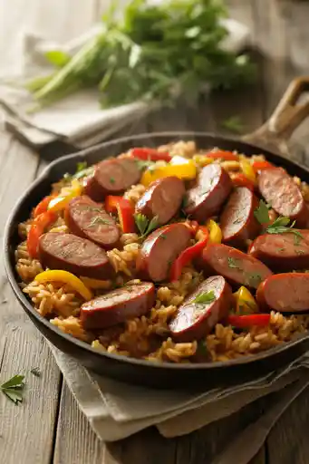 BBQ sausage and rice skillet