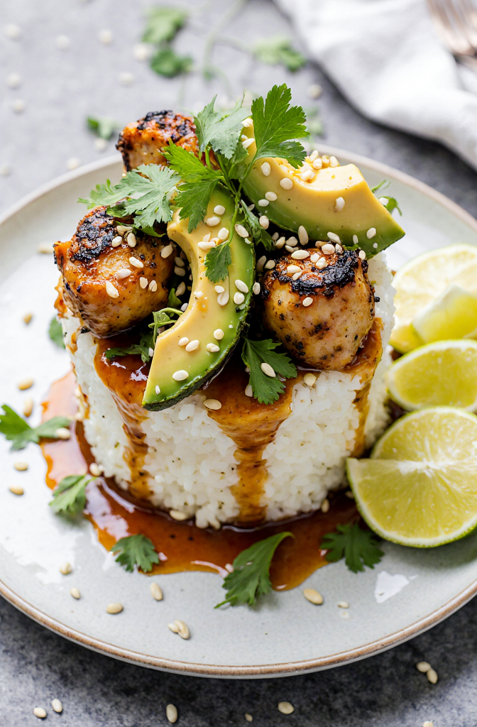 Grilled Chicken Meatballs with Avocado