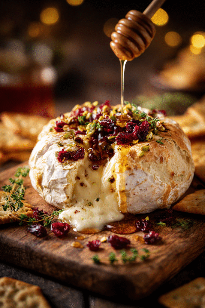 Baked Camembert with Pistachios, Cranberries & Thyme