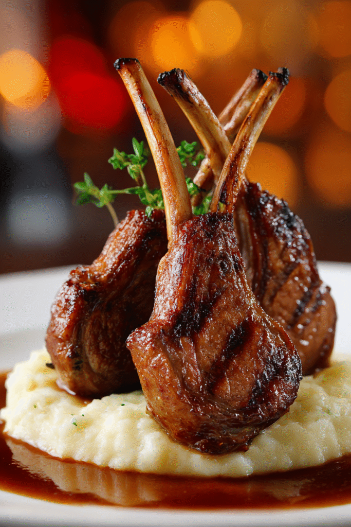Glazed Lamb Chops on Creamy Mashed Potatoes